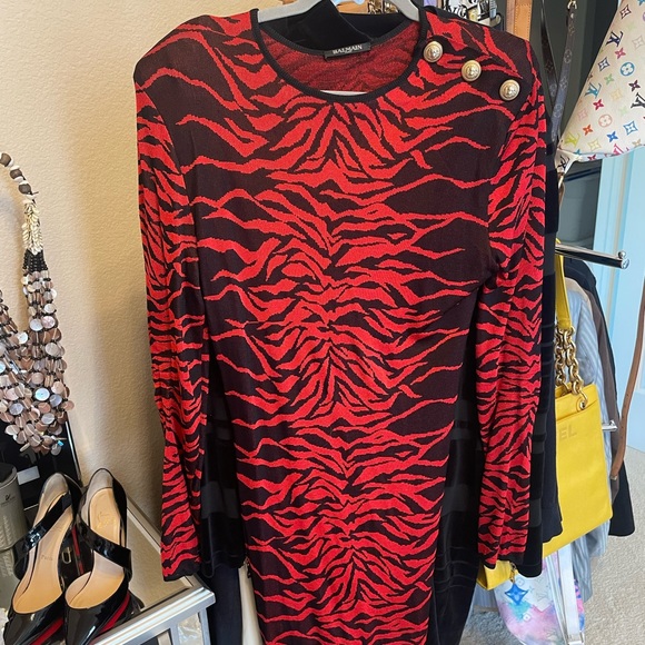 ❤️TRADED❤️Balmain zebra red black gold L button mini dress long sleeve 44 France - Picture 10 of 16